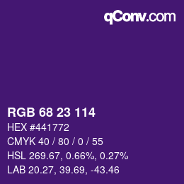 Color code: RGB 68 23 114 | qconv.com