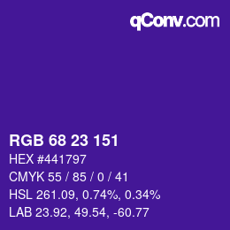 Color code: RGB 68 23 151 | qconv.com