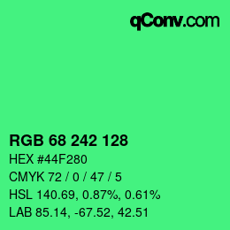 カラーコード: RGB 68 242 128 | qconv.com