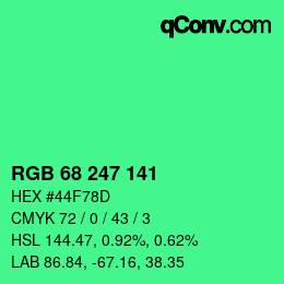 カラーコード: RGB 68 247 141 | qconv.com