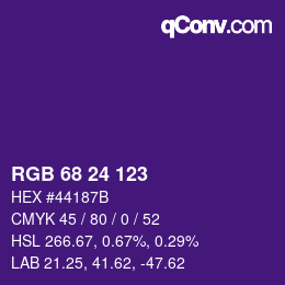 Color code: RGB 68 24 123 | qconv.com