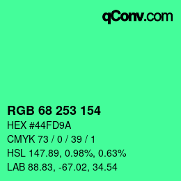 カラーコード: RGB 68 253 154 | qconv.com