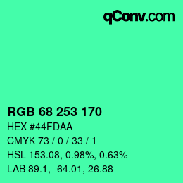 カラーコード: RGB 68 253 170 | qconv.com