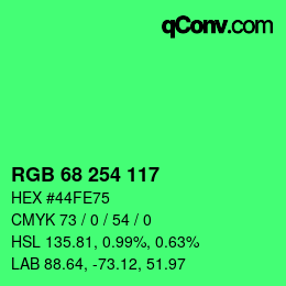 颜色代码: RGB 68 254 117 | qconv.com