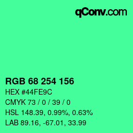 カラーコード: RGB 68 254 156 | qconv.com