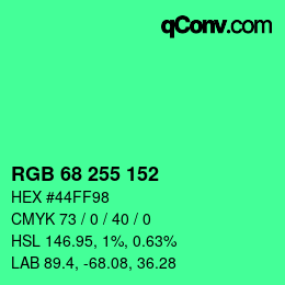 Color code: RGB 68 255 152 | qconv.com