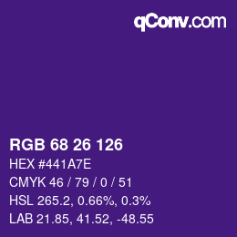 Color code: RGB 68 26 126 | qconv.com