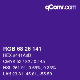 Color code: RGB 68 26 141 | qconv.com