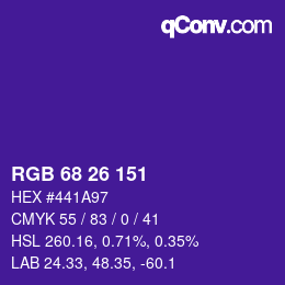 Color code: RGB 68 26 151 | qconv.com