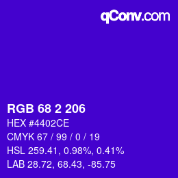 Color code: RGB 68 2 206 | qconv.com