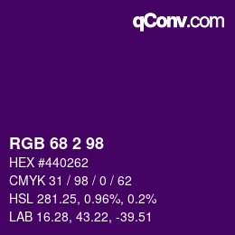 Color code: RGB 68 2 98 | qconv.com