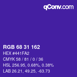 Color code: RGB 68 31 162 | qconv.com