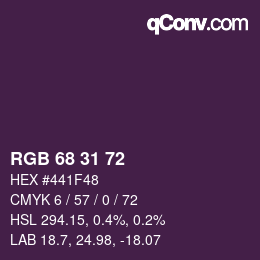 Color code: RGB 68 31 72 | qconv.com