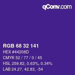 Color code: RGB 68 32 141 | qconv.com