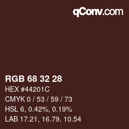 Color code: RGB 68 32 28 | qconv.com