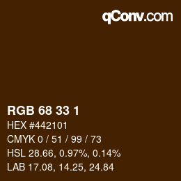 Color code: RGB 68 33 1 | qconv.com