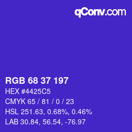 Color code: RGB 68 37 197 | qconv.com