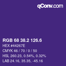 カラーコード: RGB 68 38.2 126.6 | qconv.com