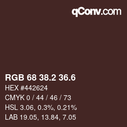 カラーコード: RGB 68 38.2 36.6 | qconv.com