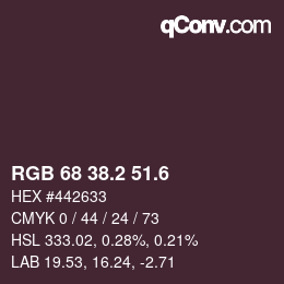 カラーコード: RGB 68 38.2 51.6 | qconv.com