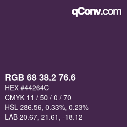 カラーコード: RGB 68 38.2 76.6 | qconv.com