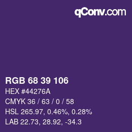 Color code: RGB 68 39 106 | qconv.com