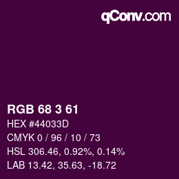 カラーコード: RGB 68 3 61 | qconv.com