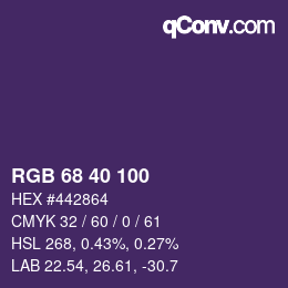 Color code: RGB 68 40 100 | qconv.com