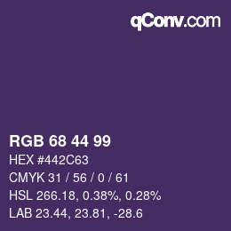 Color code: RGB 68 44 99 | qconv.com