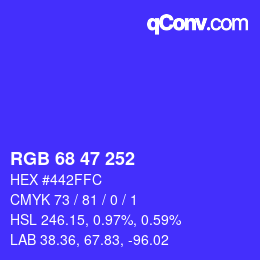 Color code: RGB 68 47 252 | qconv.com