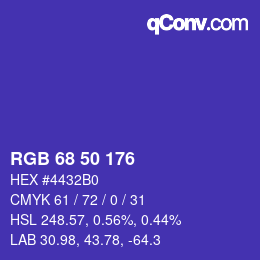 Color code: RGB 68 50 176 | qconv.com