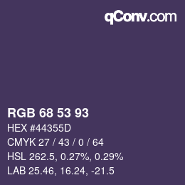 Color code: RGB 68 53 93 | qconv.com