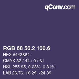 カラーコード: RGB 68 56.2 100.6 | qconv.com