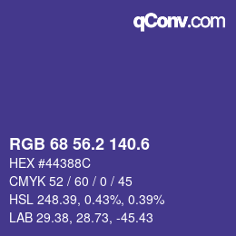 カラーコード: RGB 68 56.2 140.6 | qconv.com