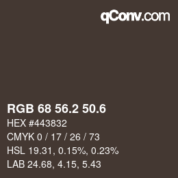 カラーコード: RGB 68 56.2 50.6 | qconv.com