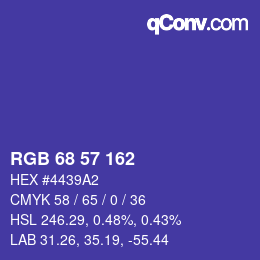 Color code: RGB 68 57 162 | qconv.com