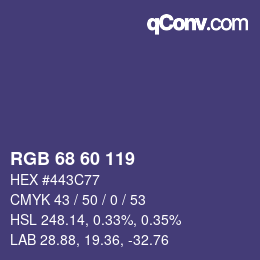 Color code: RGB 68 60 119 | qconv.com