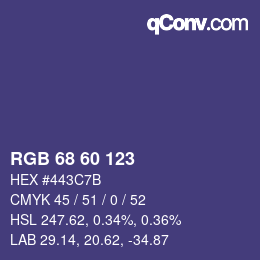 颜色代码: RGB 68 60 123 | qconv.com