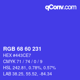 颜色代码: RGB 68 60 231 | qconv.com