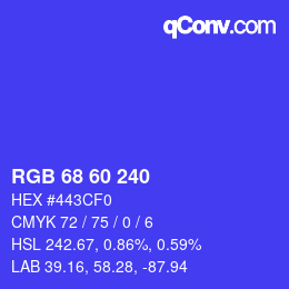 Color code: RGB 68 60 240 | qconv.com