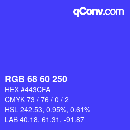 カラーコード: RGB 68 60 250 | qconv.com