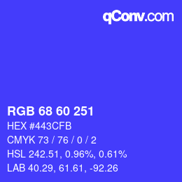 カラーコード: RGB 68 60 251 | qconv.com