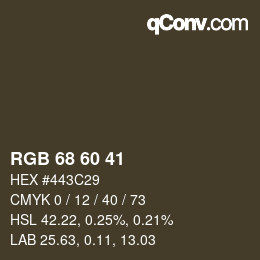 颜色代码: RGB 68 60 41 | qconv.com