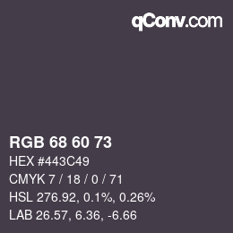 颜色代码: RGB 68 60 73 | qconv.com