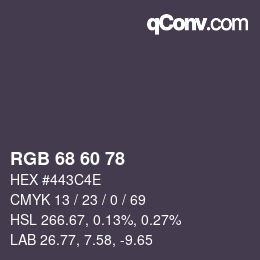 颜色代码: RGB 68 60 78 | qconv.com