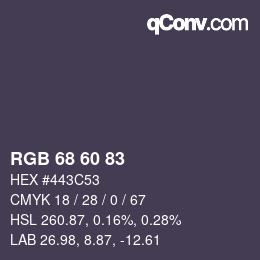 颜色代码: RGB 68 60 83 | qconv.com