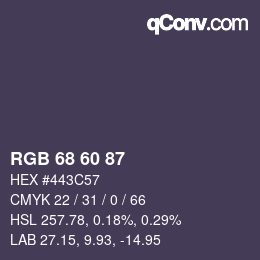 Color code: RGB 68 60 87 | qconv.com