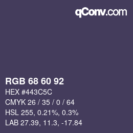 Color code: RGB 68 60 92 | qconv.com