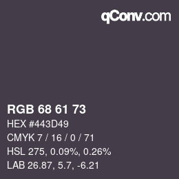 Code couleur: RGB 68 61 73 | qconv.com