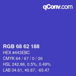 Color code: RGB 68 62 188 | qconv.com